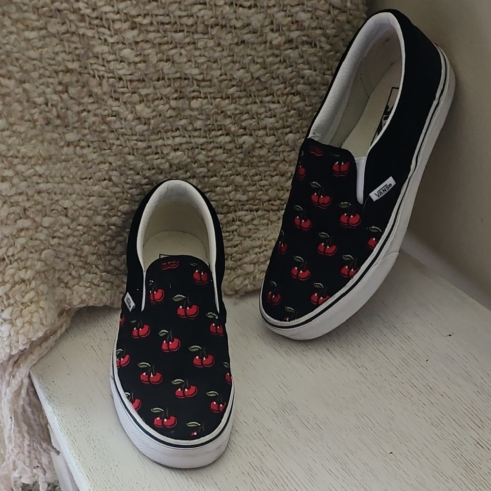 Vans Kids Black and Red Cherry Sneakers